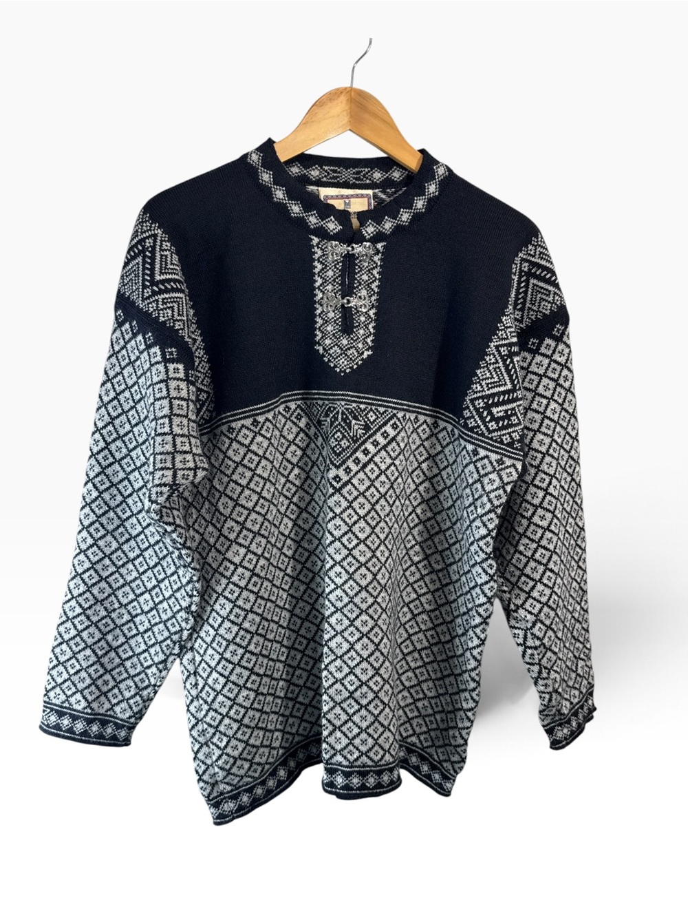 Vintage Dale of Norway Nordic Knit Wool Pullover Clasp Sweater Unisex Large